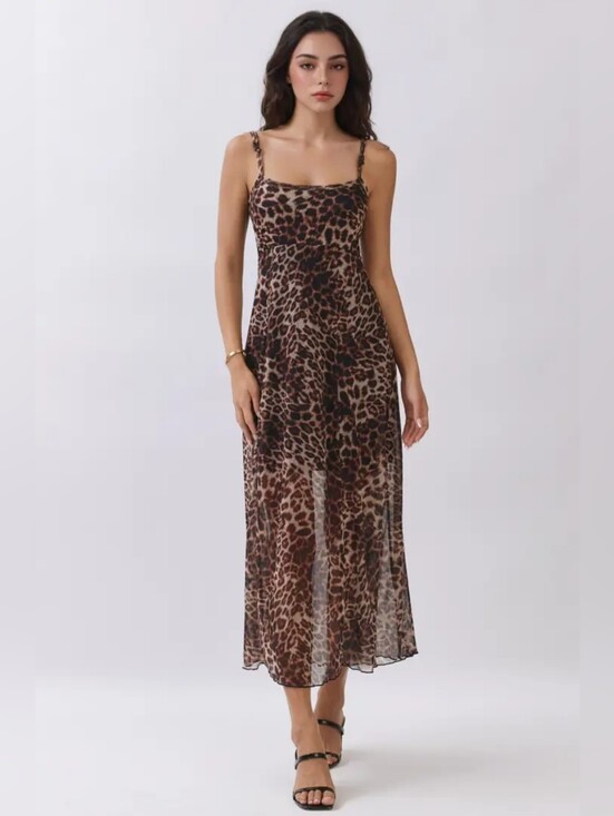 Heart & Hips Dresses & Skirts - Leopard Print Slip Dress - Brown and Black